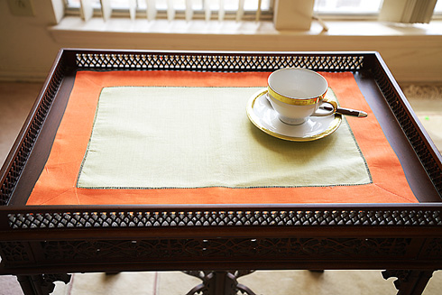 Multicolor Hemstitch Placemat 14"x20".Mellow Green Exotic Orange